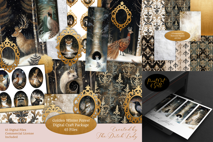 Golden Winter Forest Digital Craft Set