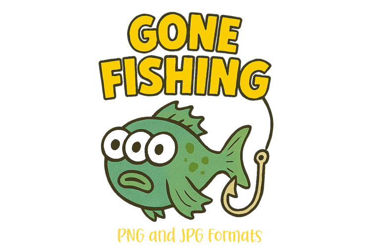 Gone Fishing Fish Pun Logo Slogan Illustration PNG Cartoon