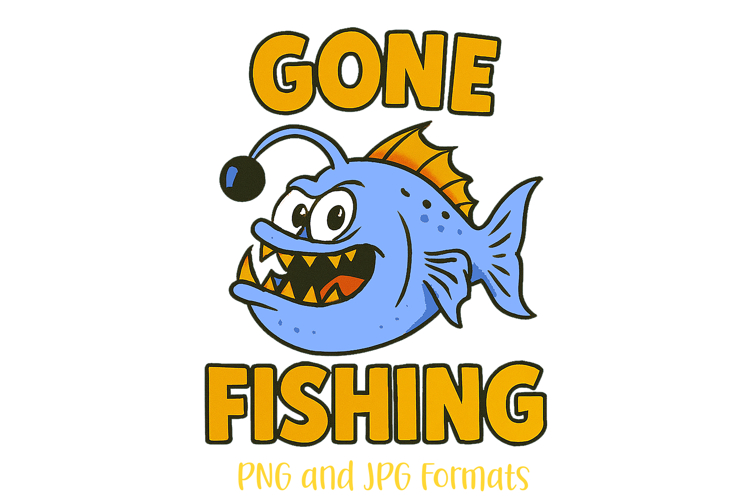 Gone Fishing Fish Pun Logo Slogan Illustration PNG Cartoon