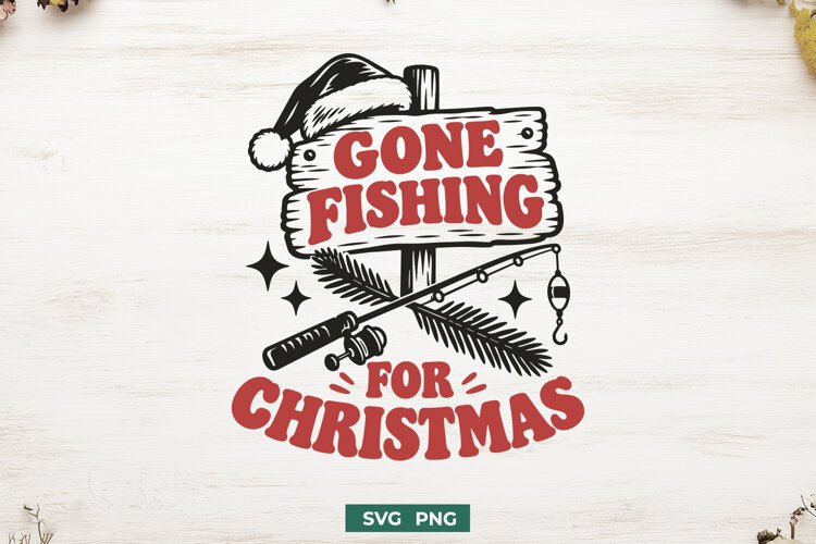 Gone Fishing for Christmas SVG, Retro Holiday Fishing Design example image 1