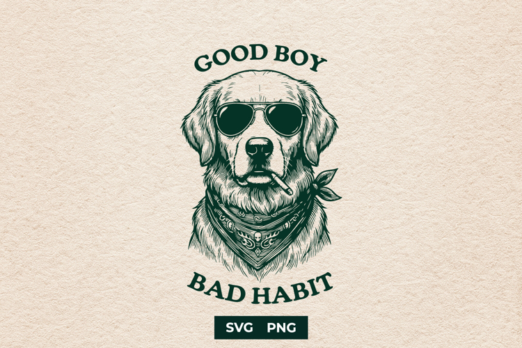 Cool Golden Retriever SVG Funny Dog Bad Habit PNG Art
