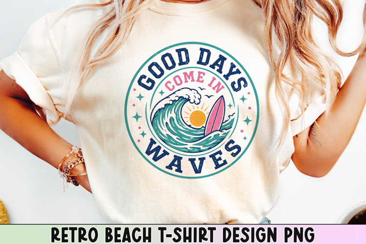 Retro Beach T Shirt Design, Distressed Coastal Sublimation.