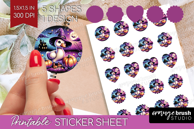 Goose Halloween Round Sticker Cute Animal Printable Sticker