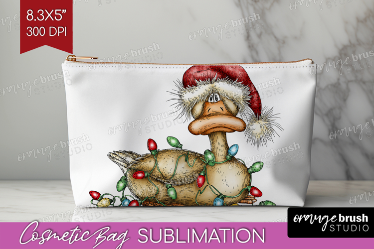 Goose Tangled In Christmas Lights Cosmetic Bag Funny Xmas