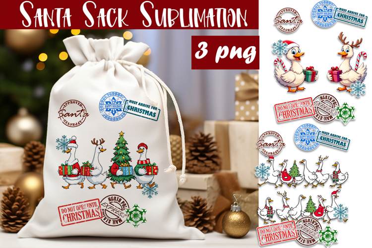Santa Sack Sublimation | Christmas Goose PNG Santa Sack