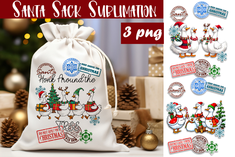 Santa Sack Sublimation | Christmas Goose PNG Santa Sack