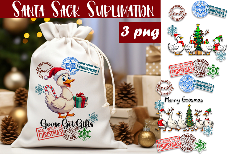 Santa Sack Sublimation | Christmas Goose PNG Santa Sack