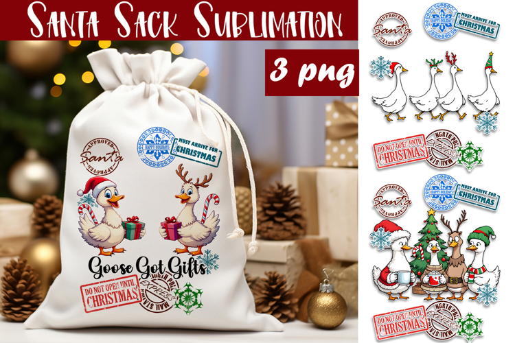 Santa Sack Sublimation | Christmas Goose PNG Santa Sack