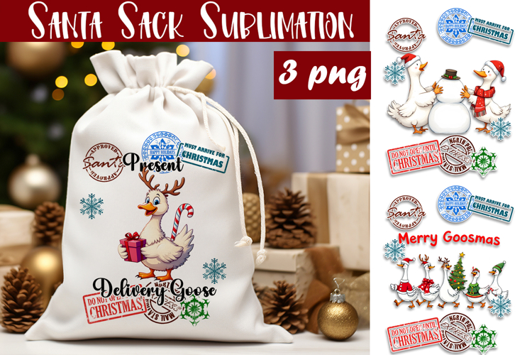 Santa Sack Sublimation | Christmas Goose PNG Santa Sack