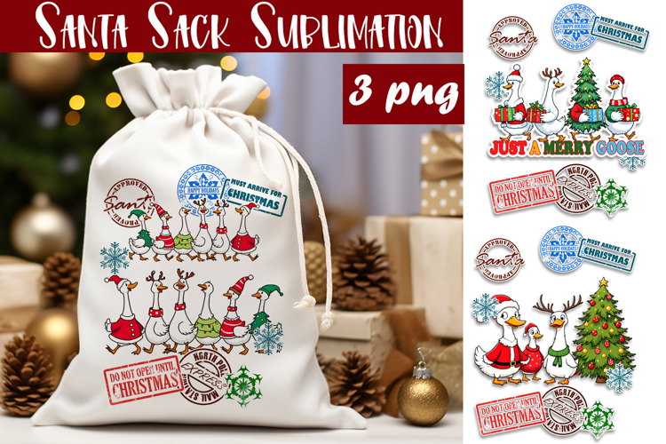 Santa Sack Sublimation | Christmas Goose PNG Santa Sack
