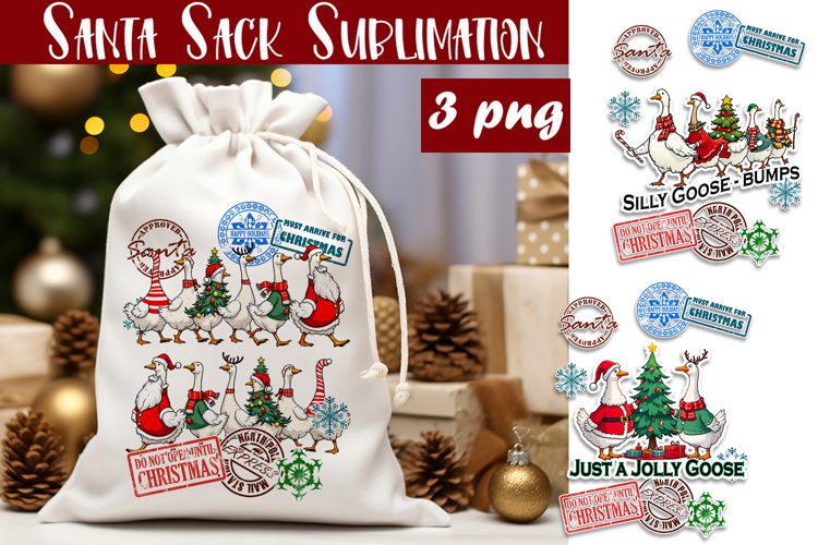 Santa Sack Sublimation | Christmas Goose PNG Santa Sack