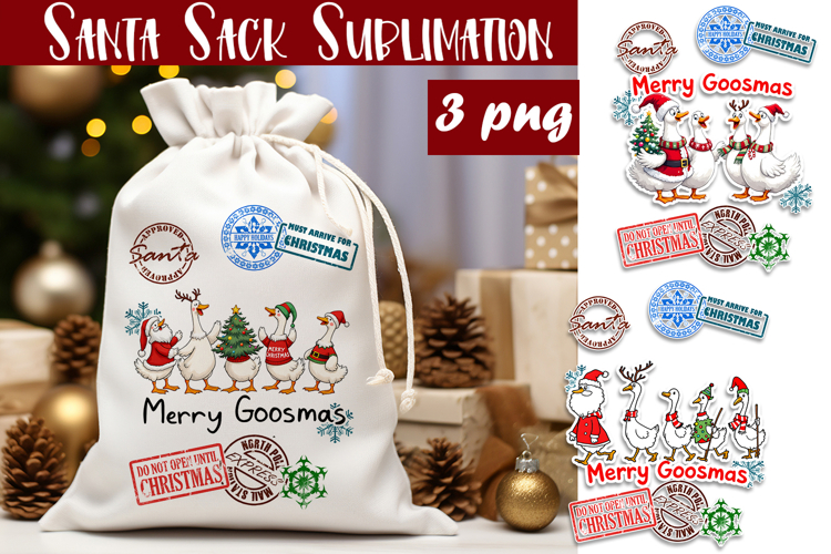 Santa Sack Sublimation | Christmas Goose PNG Santa Sack