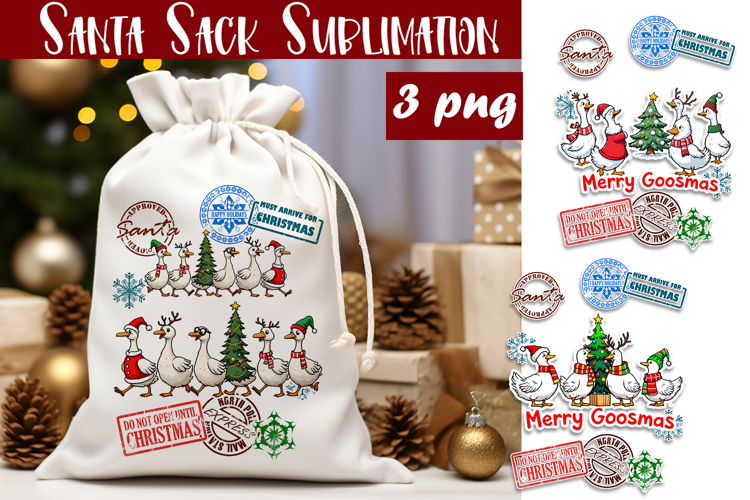 Santa Sack Sublimation | Christmas Goose PNG Santa Sack