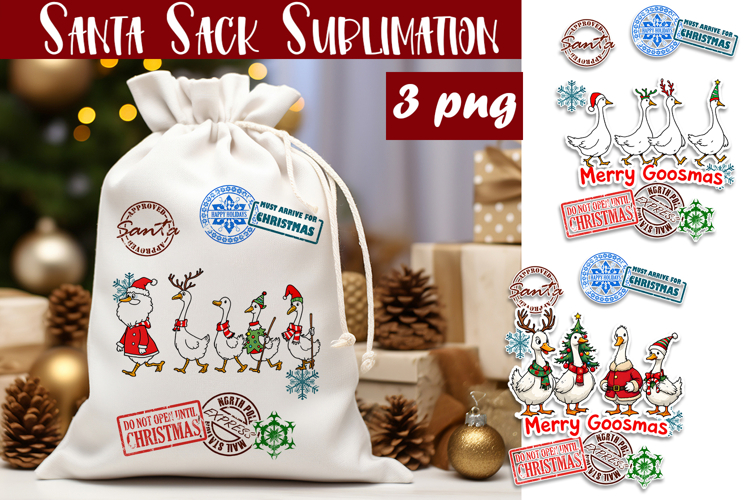Santa Sack Sublimation | Christmas Goose PNG Santa Sack