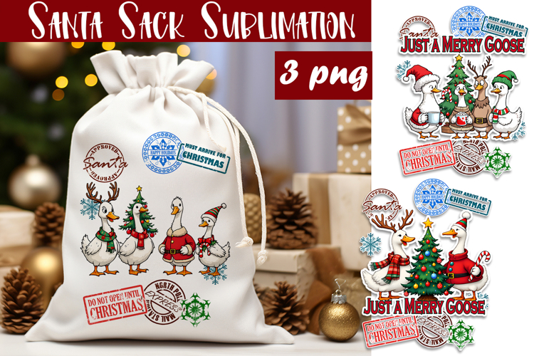Santa Sack Sublimation | Christmas Goose PNG Santa Sack