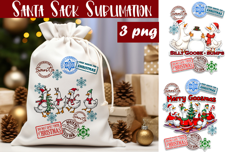 Santa Sack Sublimation | Christmas Goose PNG Santa Sack