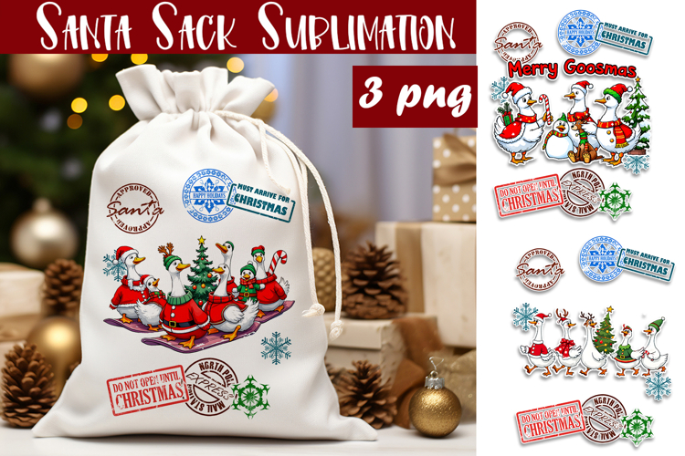 Santa Sack Sublimation | Christmas Goose PNG Santa Sack