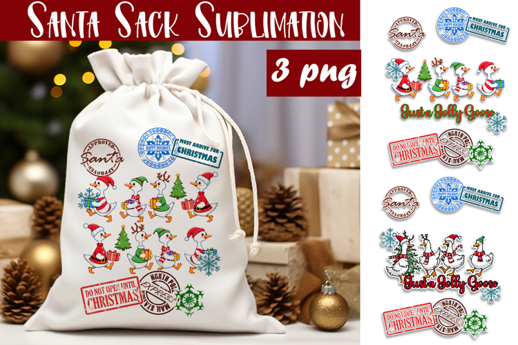 Santa Sack Sublimation | Christmas Goose PNG Santa Sack