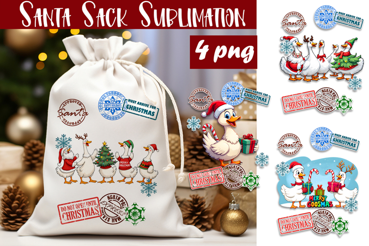 Santa Sack Sublimation | Christmas Goose PNG Santa Sack