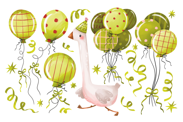 Birthday Goose Clipart Set Hand Drawn Goose