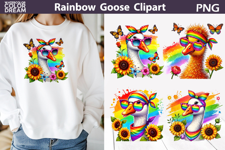 Rainbow Goose Pride Clipart | LGBT Farm Shirt Print