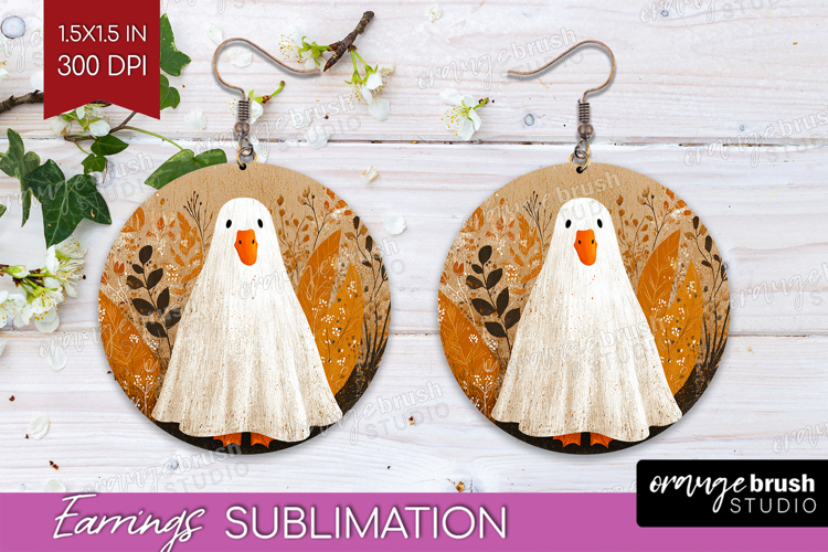 Goose Ghost Halloween Round Earrings Spooky Season PNG
