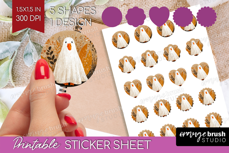 Goose Ghost Halloween Round Sticker Spooky Season Printable