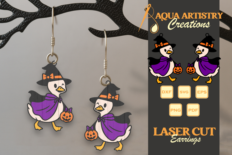 Goose in Witch Costume Halloween Earrings Lasercut Design