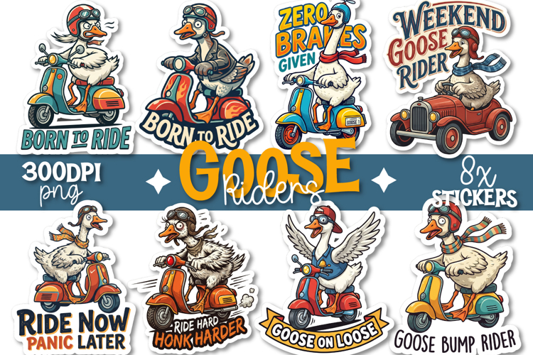 Funny Goose Riders Stickers 10x Designs Transparent PNGs
