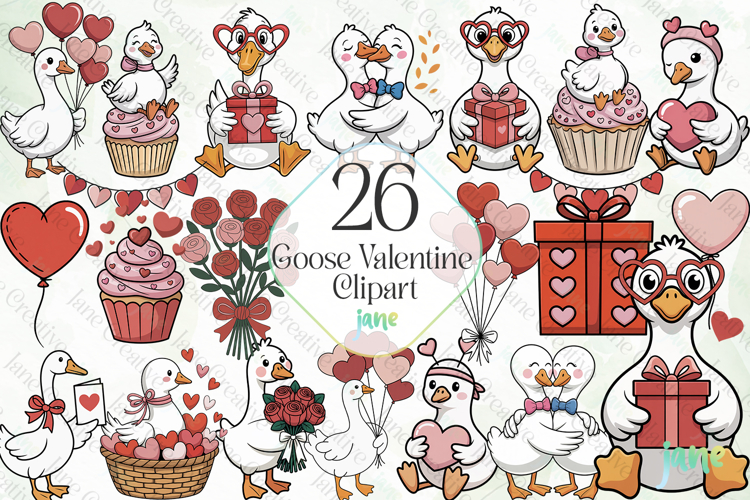 Goose Valentine Clipart Sublimation