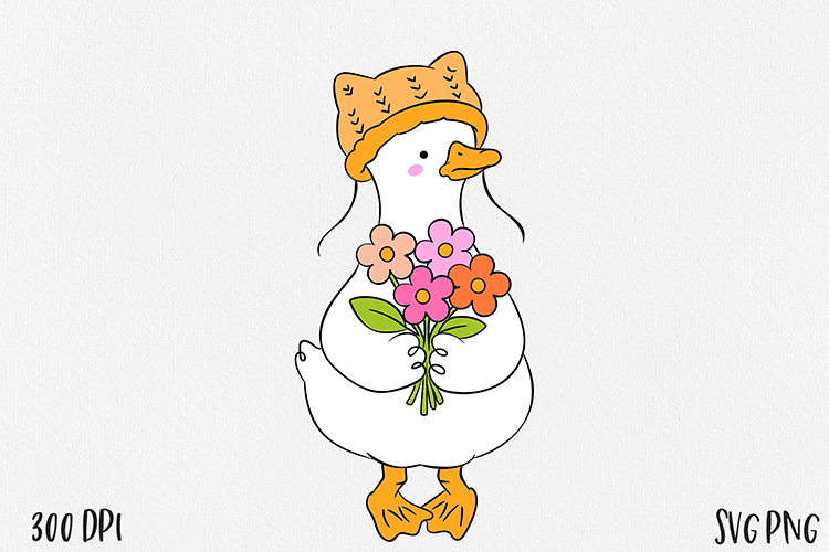 Cute Goose SVG PNG, Funny Farm Bird Clipart, Hand Drawn