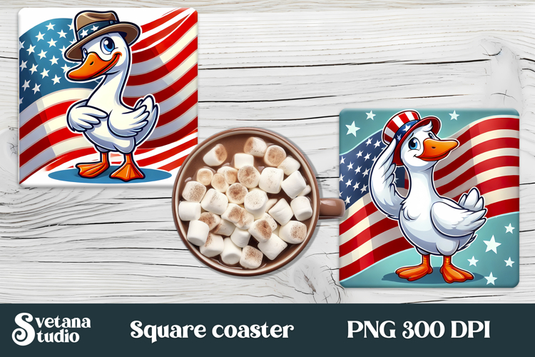 Patriotic goose square coaster | 4th of july coaster PNG