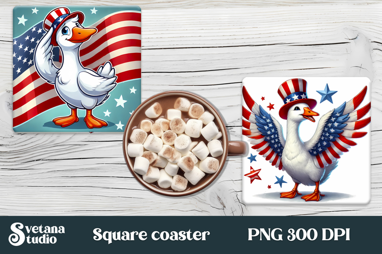 Patriotic goose square coaster | 4th of july coaster PNG
