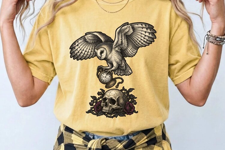 Gothic Barn Owl and Skull PNG example image 1