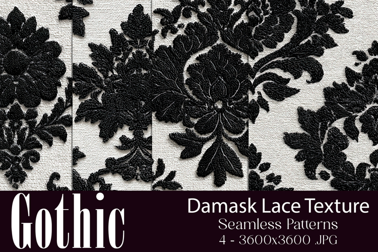 Gothic Patterns, White Black Damask Seamless Pattern, s2