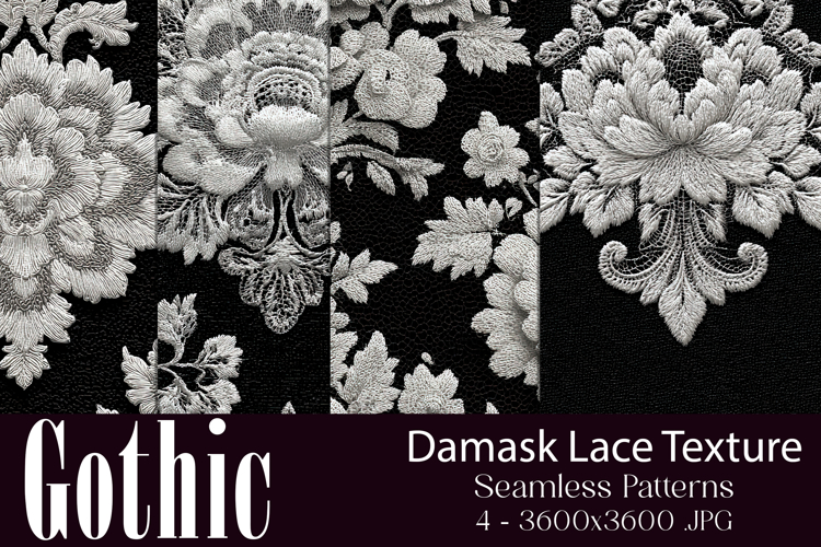 Gothic Patterns, Black White Damask Seamless Pattern, s3