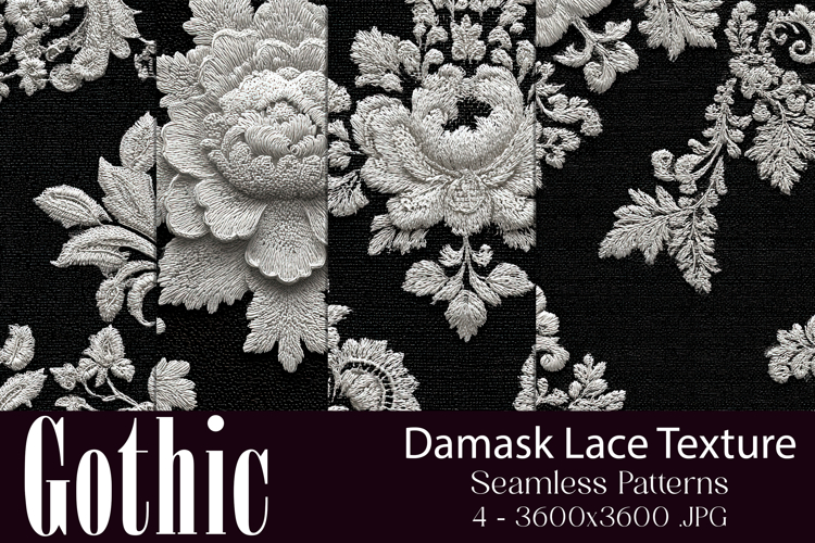 Gothic Patterns, Black White Damask Seamless Pattern, s4