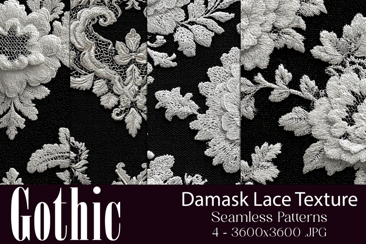 Gothic Patterns, Black White Damask Seamless Pattern, s5