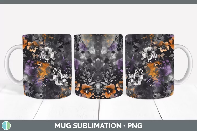 Gothic Boho Florals Mug Wrap Sublimation Coffee Cup Designs