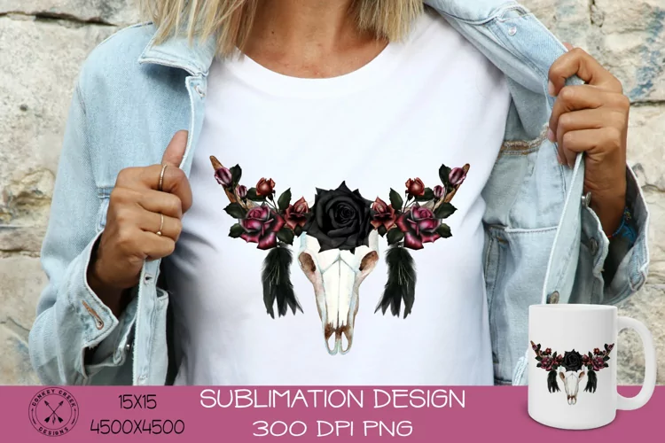 Boho Longhorn Skull| Gothic Sublimation PNG Design