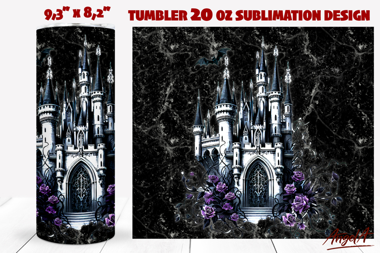 Gothic floral tumbler sublimation Castle mystical tumbler