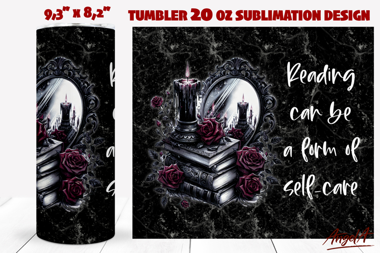 Gothic Book Lover tumbler Reading quote Stack of books PNG