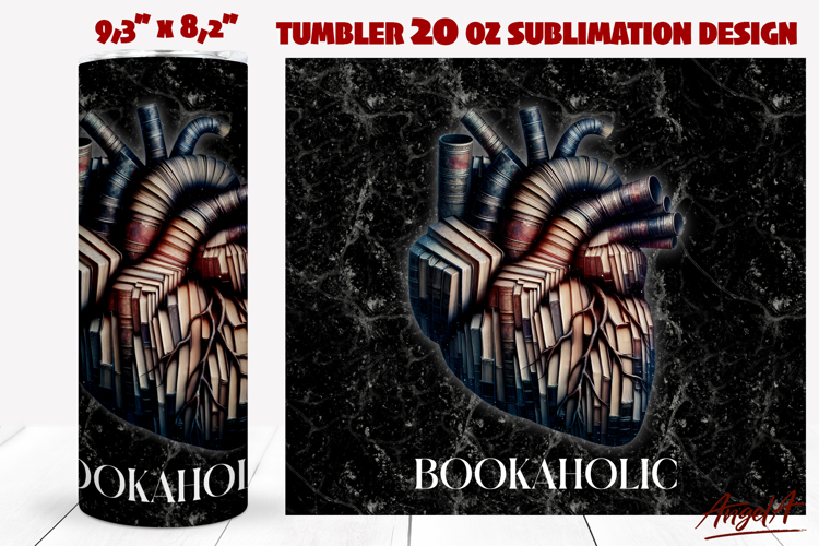 Gothic Book Lover tumbler Anatomical heart Book quote PNG