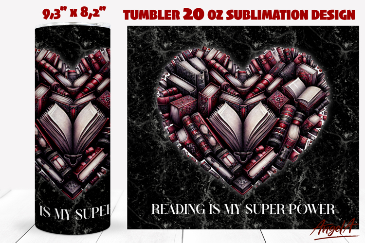 Gothic Book Lover tumbler Heart shape books Reading quote