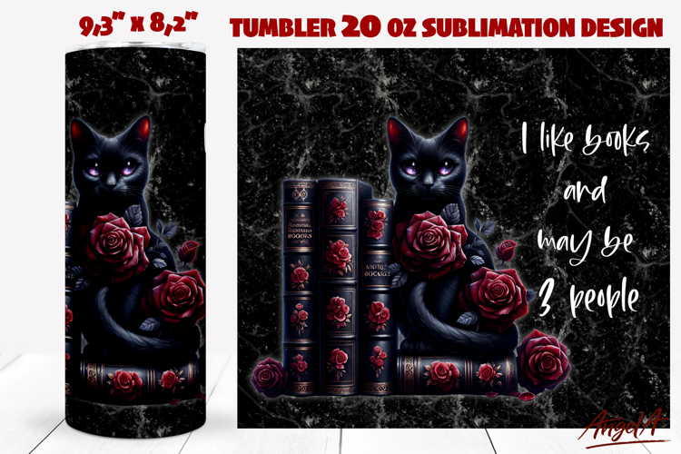 Gothic Book Lover tumbler Back cat Read Sleep Repeat quote