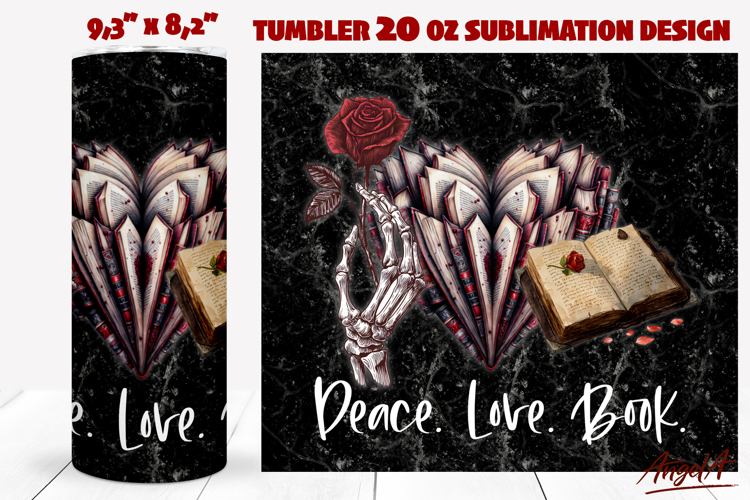 Gothic Book lover tumbler Skeleton hand Vintage floral PNG