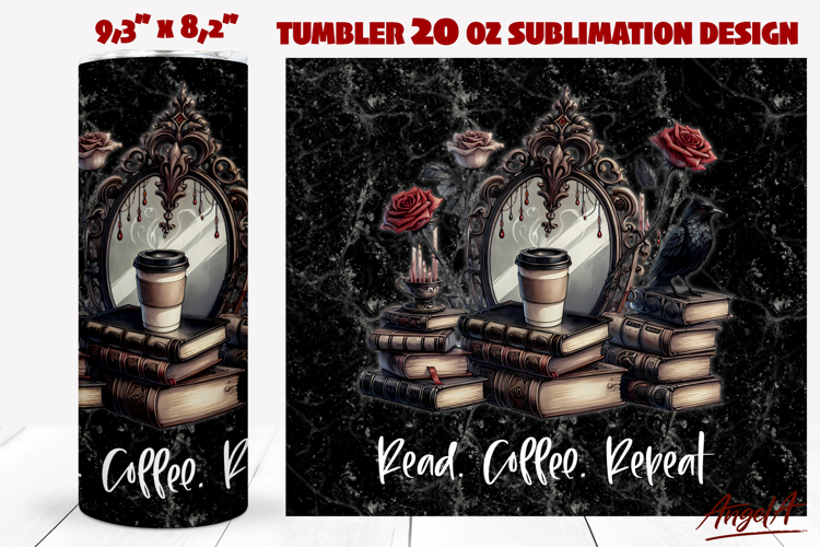 Gothic Coffee Book lover tumble stack of books vintage PNG