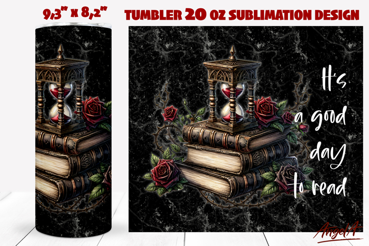 Gothic Vintage Book lover tumble Floral stack of books PNG