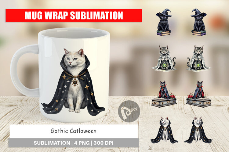 Mug Wrap Gothic Catloween example image 1