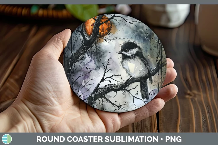 Gothic Chickadee Round Coaster Sublimation Coaster Designs